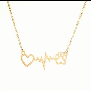 Paw print heartbeat and heart necklace
